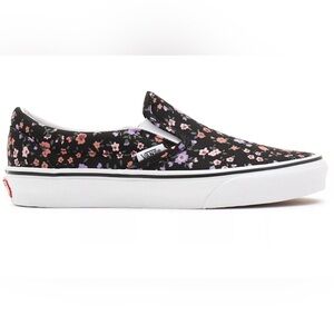 Women’s Vans Black Floral Slip Ons 6.5